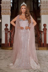 Prom Dresses Long Formal Fitted Prom Cape Dress Pink