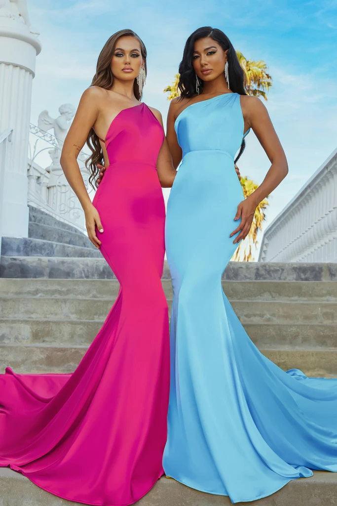 Prom Dresses Long One Shoulder Fitted Prom Dress Pink