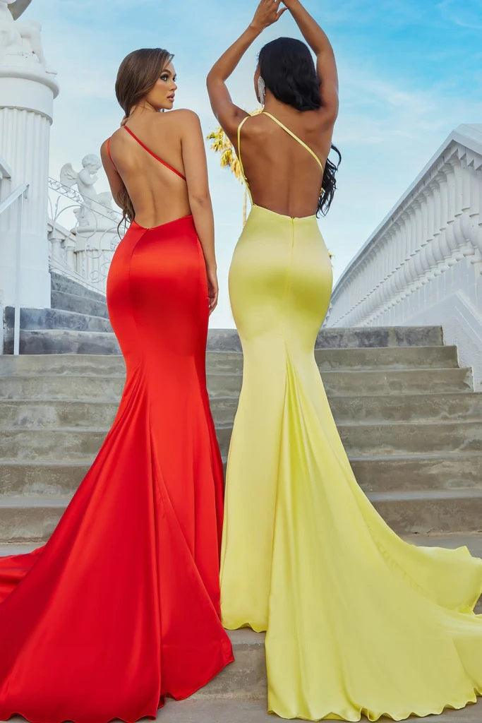 Prom Dresses Long One Shoulder Fitted Prom Dress Yellow