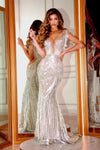 Prom Dresses Long Formal Fitted Prom Dress Silver Nude