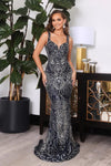 Prom Dresses Long Formal Beaded Dress Silver Navy