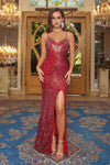 Prom Dresses Long Spaghetti Strap Fitted Prom Gown Red