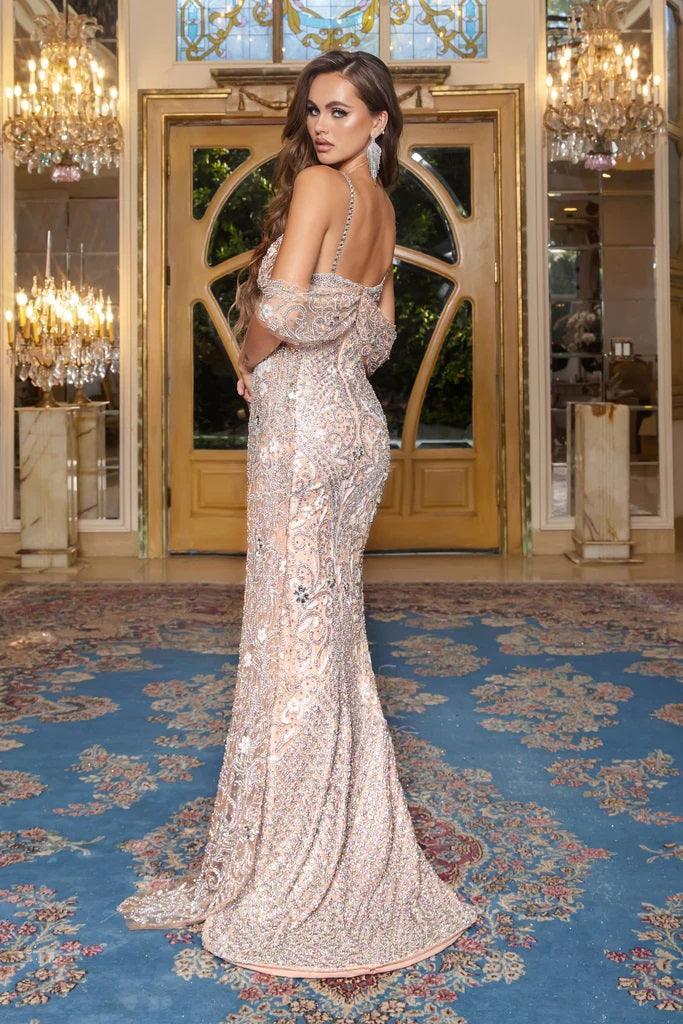 Prom Dresses Long Off Shoulder Prom Gown Silver Nude