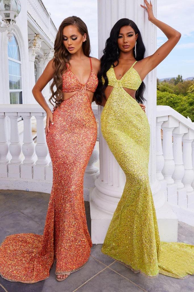 Prom Dresses Long Spaghetti Strap Prom Gown Hot Orange