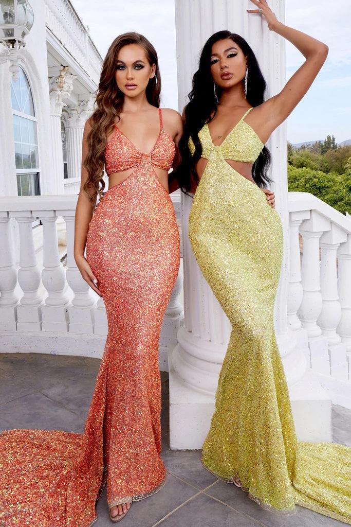 Prom Dresses Long Spaghetti Strap Prom Gown Hot Yellow