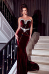 Prom Dresses Long Strapless Velvet Prom Dress Deep Red