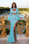 Prom Dresses Long Sleeve Fitted Prom Dress Aqua