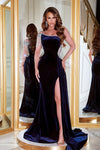 Prom Dresses Long One Shoulder Velvet Prom Dress Navy