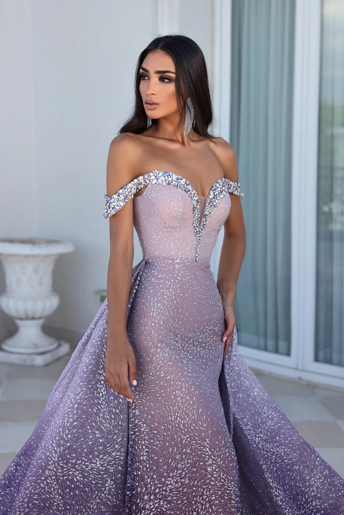 Prom Dresses Long Off Shoulder Overskirt Prom Gown Lilac