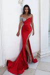 Prom Dresses Long One Shoulder Fitted Prom Gown Red