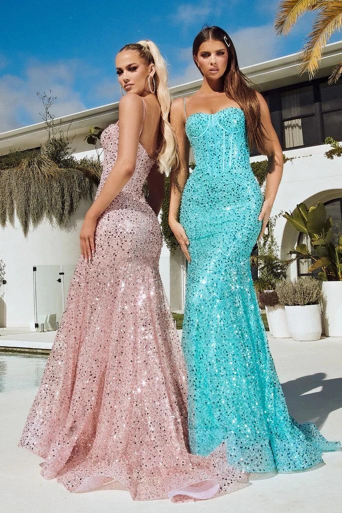 Prom Dresses Long Spaghetti Strap Mermaid Prom Gown Aqua