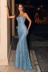 Prom Dresses Long Spaghetti Strap Glitter Prom Gown Blue