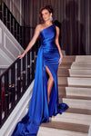 Prom Dresses Long One Shoulder Overskirt Prom Gown Cobalt