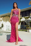 Prom Dresses Long One Shoulder Beaded Prom Dress Hot Pink