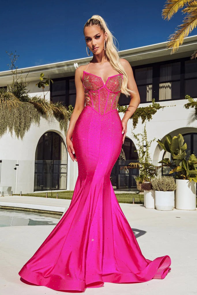 Hot Pink Portia and Scarlett PS23360 Long Beaded Mermaid Prom Dress for ...