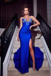 Prom Dresses Long Fitted Jeweled Corset Prom Dress Cobalt