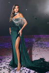 Prom Dresses Long Fitted Beaded Velvet Prom Gown Emerald