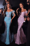 Prom Dresses Long Off Shoulder Mermaid Prom Gown Light Blue