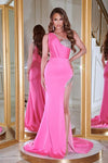 Prom Dresses Long Beaded One Shoulder Prom Dress Pink