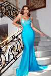 Prom Dresses Long Spaghetti Strap Mermaid Fit Prom Gown Blue