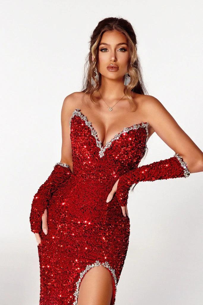 Prom Dresses Long Fitted Strapless Prom Gown Red