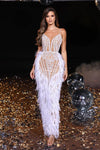 Prom Dresses Long Fitted Spaghetti Strap Prom Dress Ivory Nude