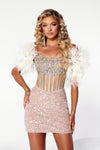 Cocktail Dresses Short Off Shoulder Feather Homecoming Dress Silver AB