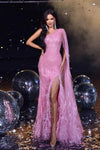 Prom Dresses Long One Shoulder Feather Prom Dress Pink