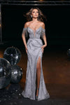 Prom Dresses Long Off Shoulder Beaded Prom Dress Silver