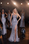 Prom Dresses Long One Shoulder Feathered Prom Gown Silver