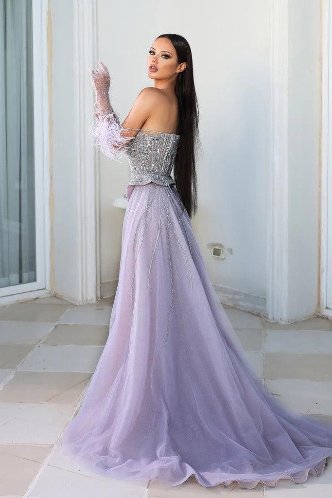 Prom Dresses Long Off Shoulder Beaded Prom Dress Lilac