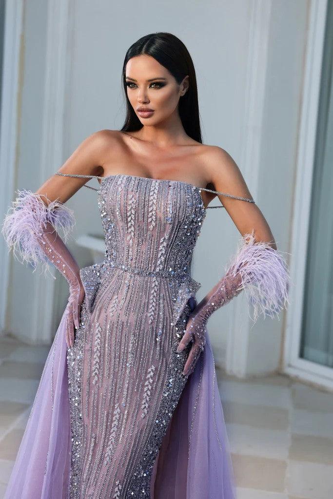 Prom Dresses Long Off Shoulder Beaded Prom Dress Lilac