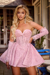 Cocktail Dresses Short Strapless Beaded Lace Homecoming Dress Pink