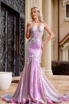 Prom Dresses Long Formal Iridescent Sequin Prom Dress Pink