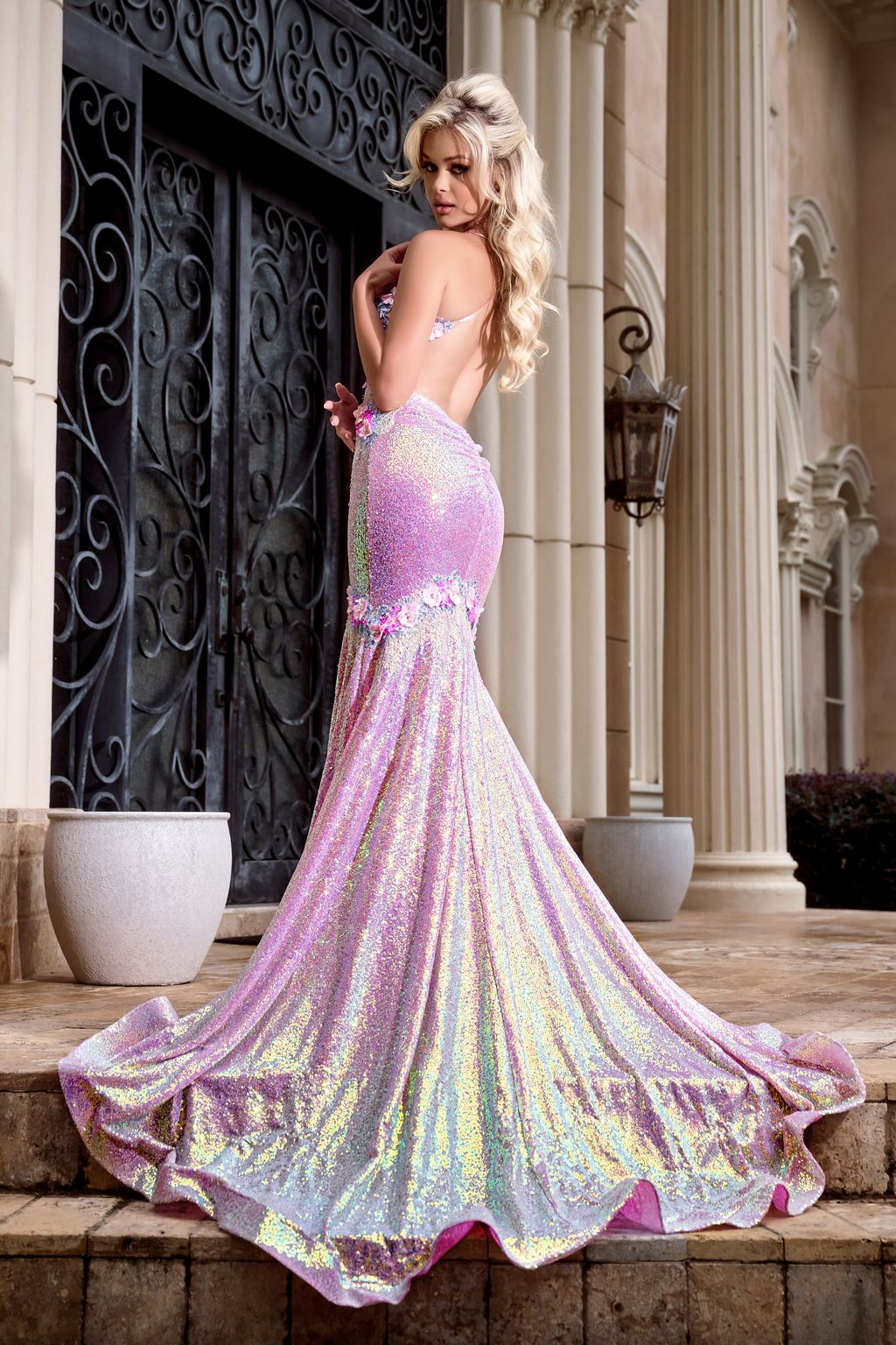 Prom Dresses Long Formal Iridescent Sequin Prom Dress Pink