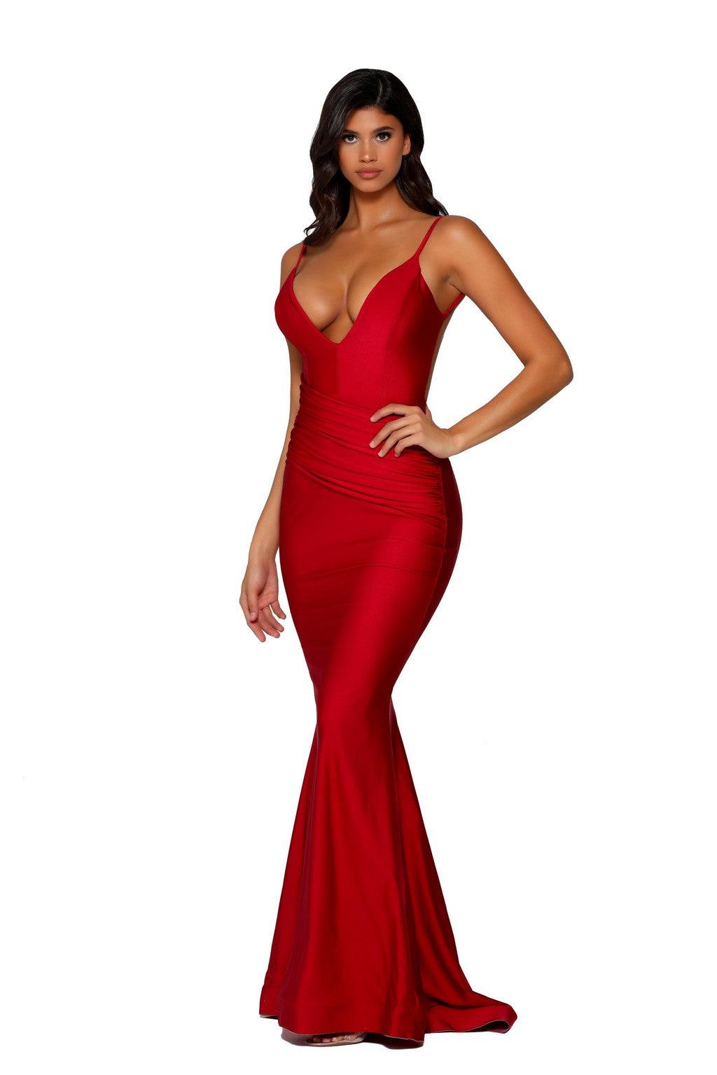 Prom Dresses Long Spaghetti strap Mermaid Prom Gown Red