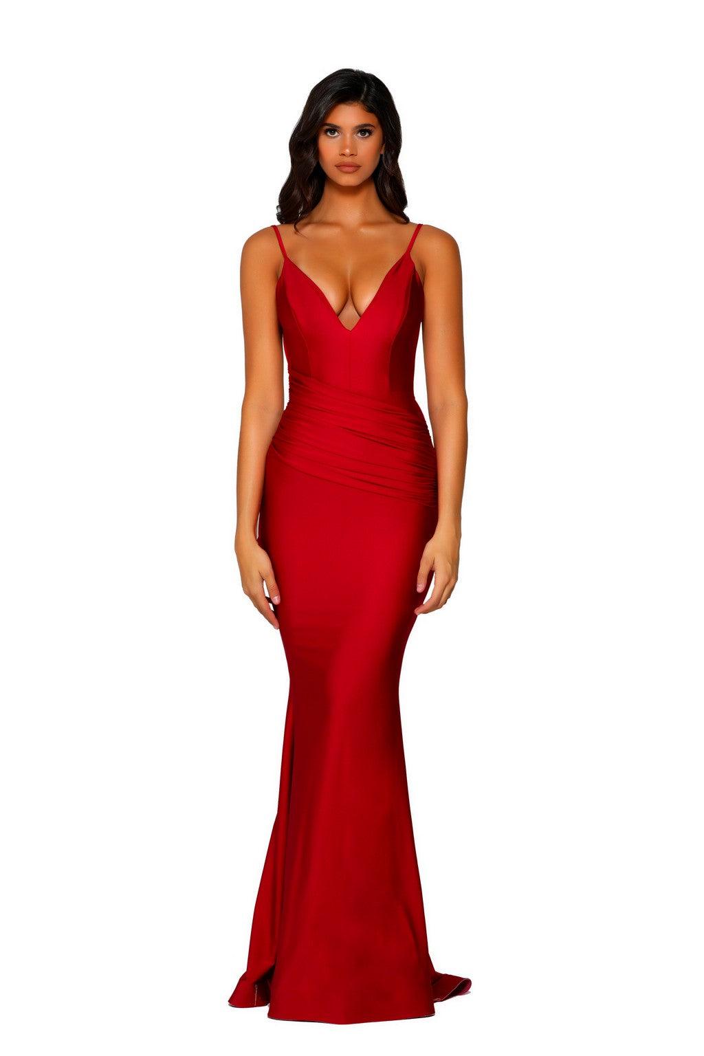 Prom Dresses Long Spaghetti strap Mermaid Prom Gown Red