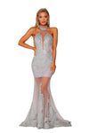 Prom Dresses Long Halter Mermaid Prom Gown Silver