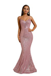 Prom Dresses Long Spaghetti Strap Fitted Prom Gown Pink