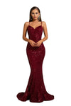 Prom Dresses Long Spaghetti Strap Fitted Prom Gown Red