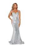 Prom Dresses Long Spaghetti Strap Fitted Prom Gown Silver