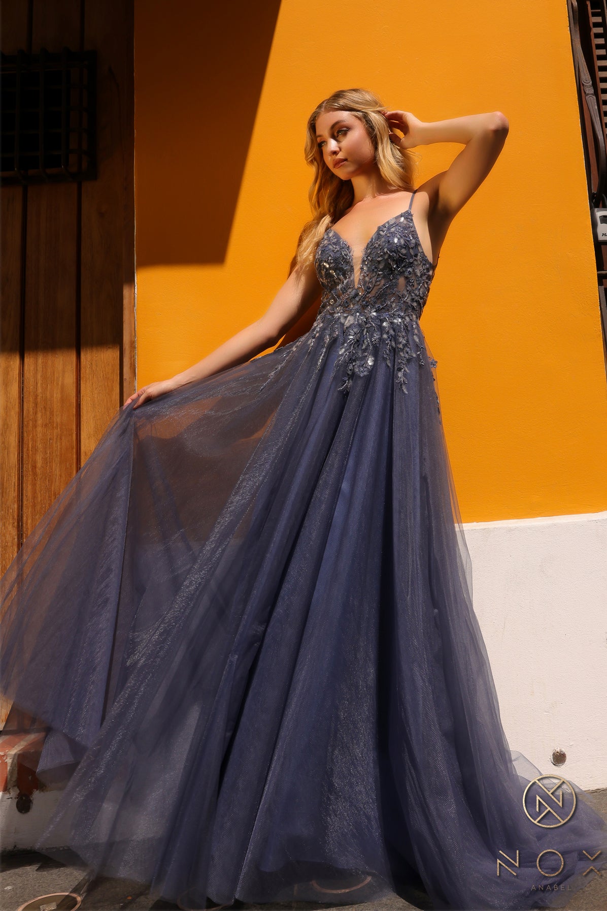 Prom Dresses A Line Beaded Long Prom Gown Twilight Blue