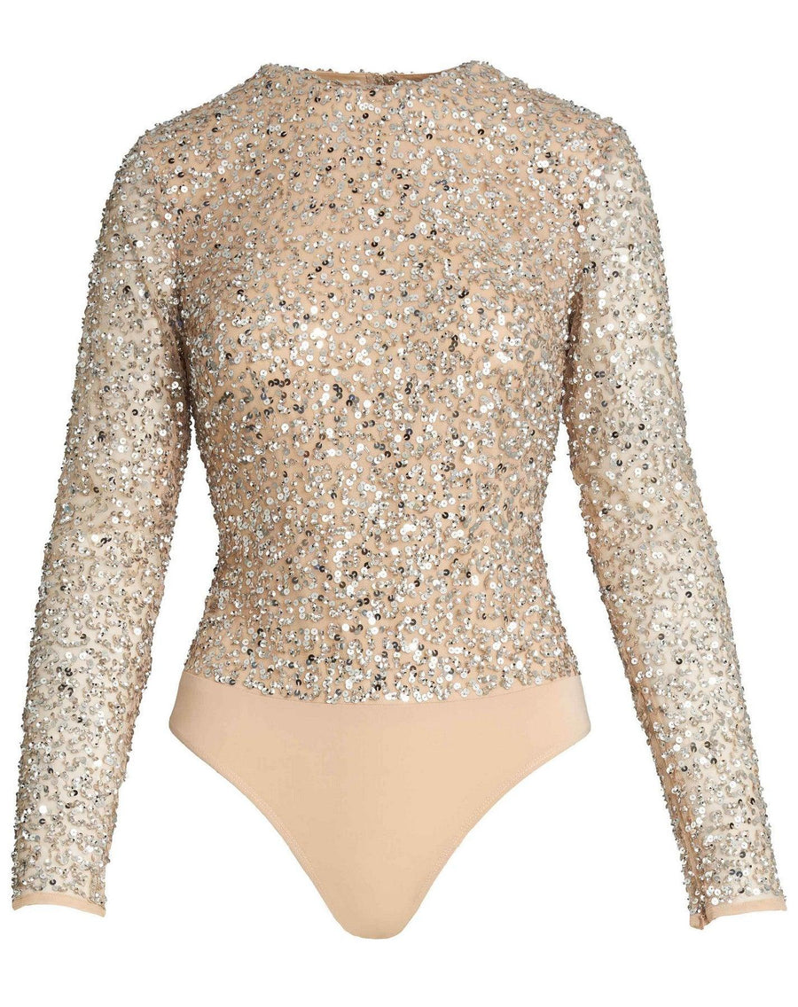 Top Long Sleeve Formal Sequined Top Nude