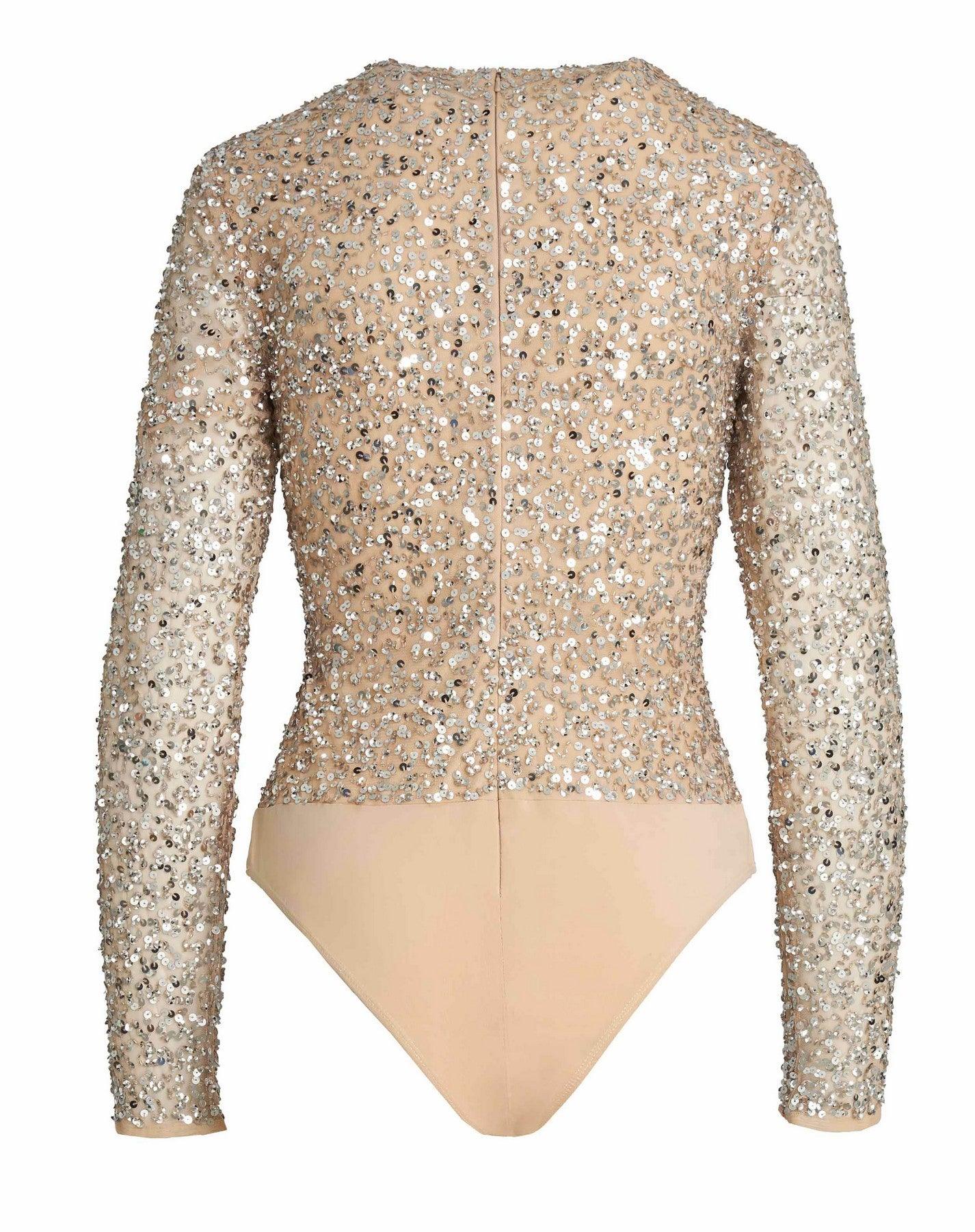 Top Long Sleeve Formal Sequined Top Nude