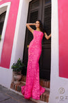 Prom Dresses Fitted Long Prom Sequins Dress Fuchsia