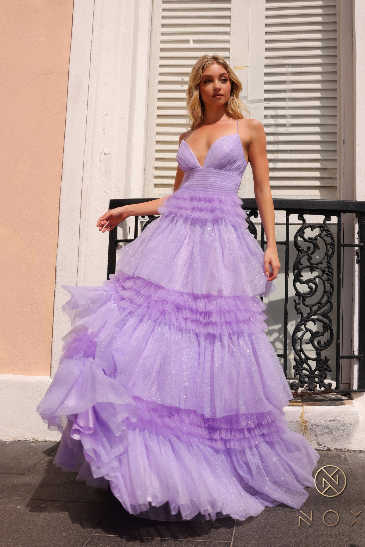 Prom Dresses Layered Ruffle Skirt Long Prom Ballgown Lilac