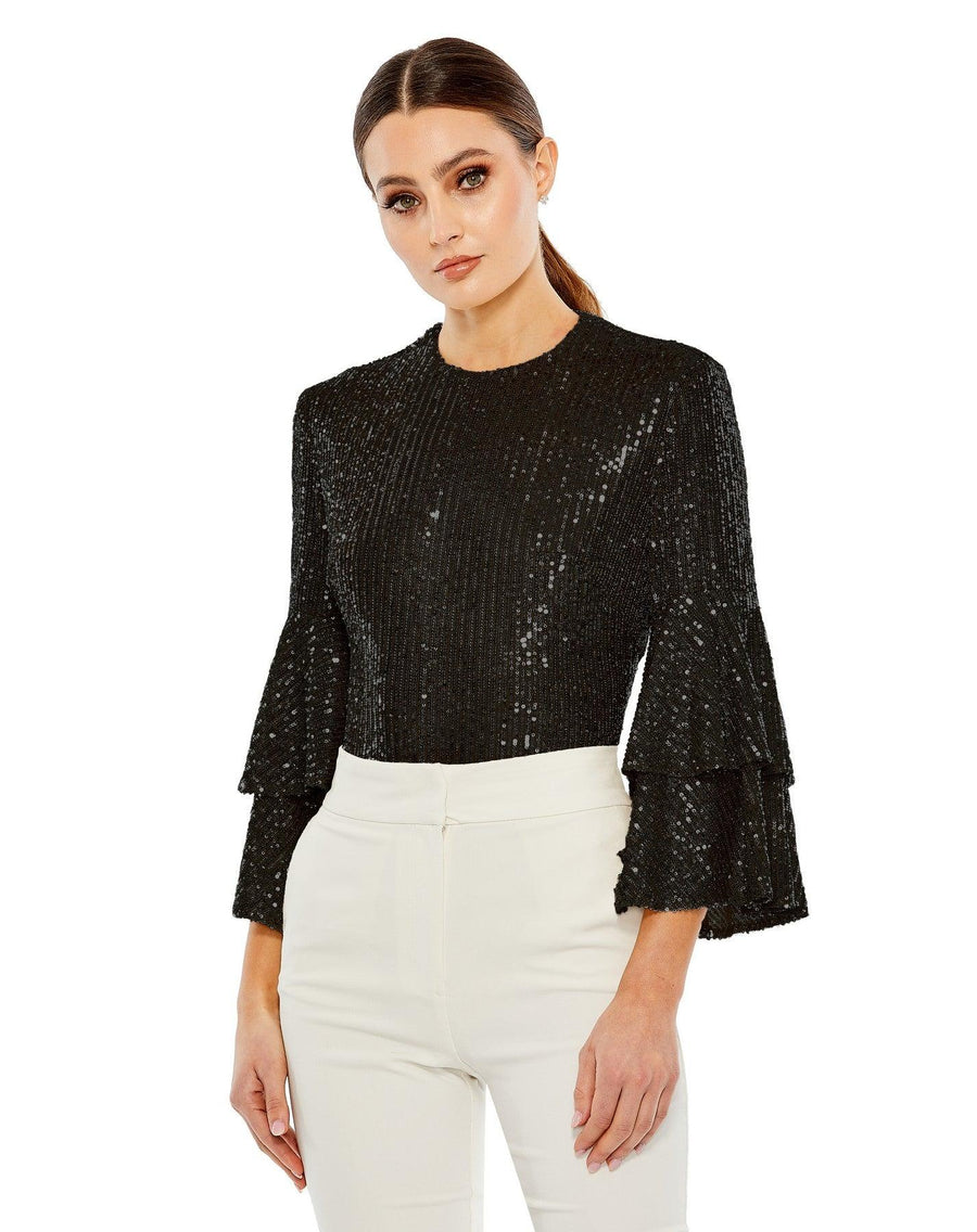 Top Long Sleeve Formal Sequin Top Black