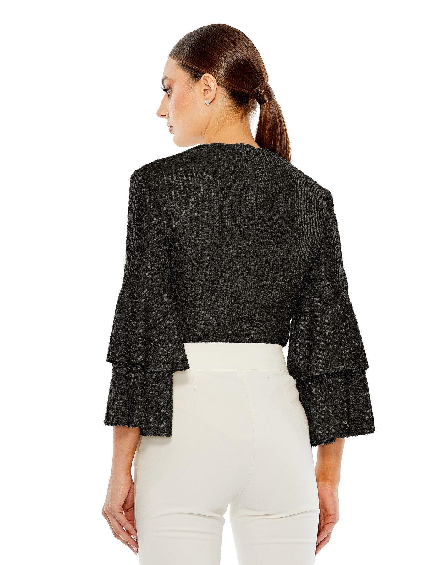 Top Long Sleeve Formal Sequin Top Black