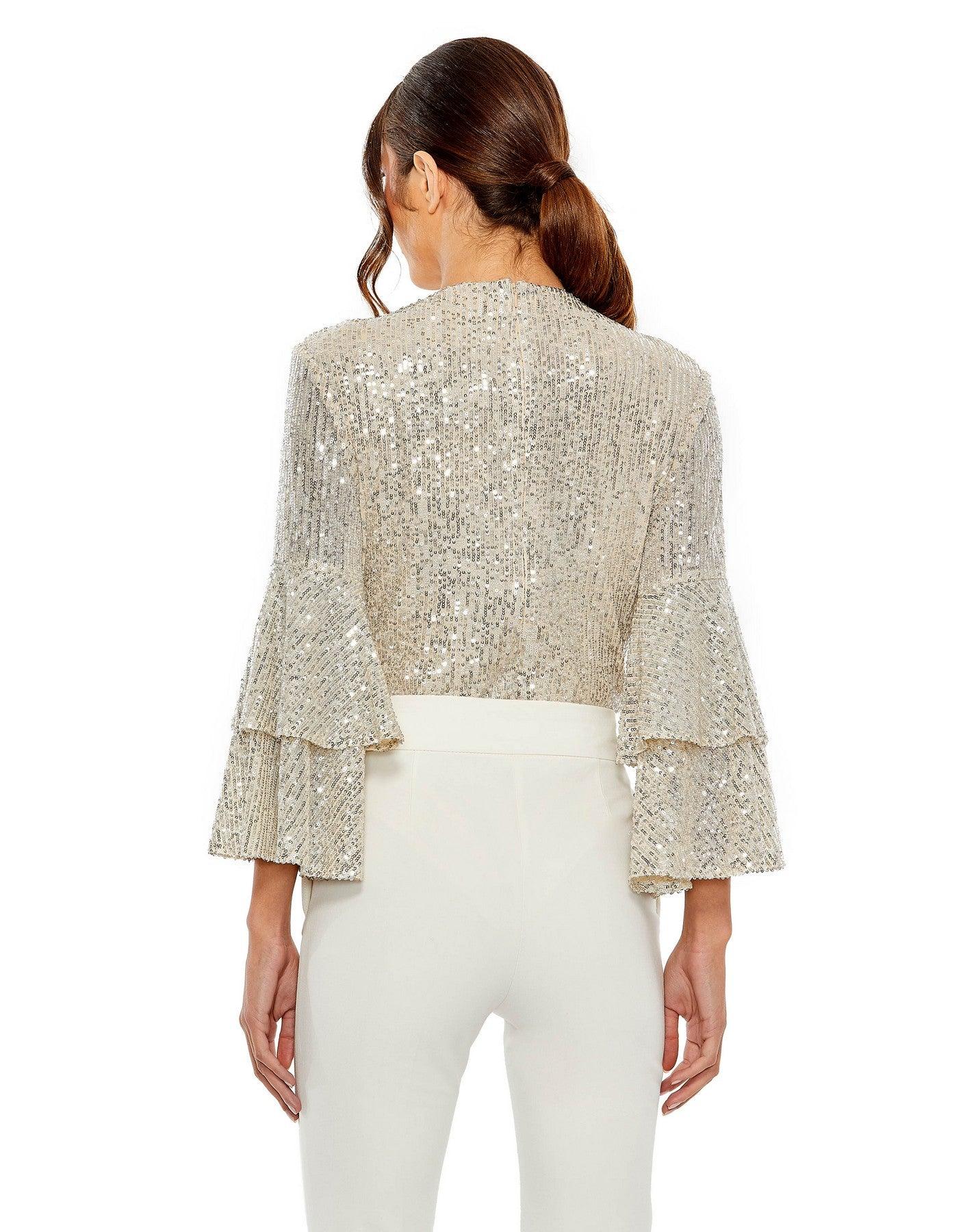 Top Long Sleeve Formal Sequin Top Nude