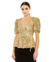 Top Formal Beaded Sequin Short Sleeve Top Gold